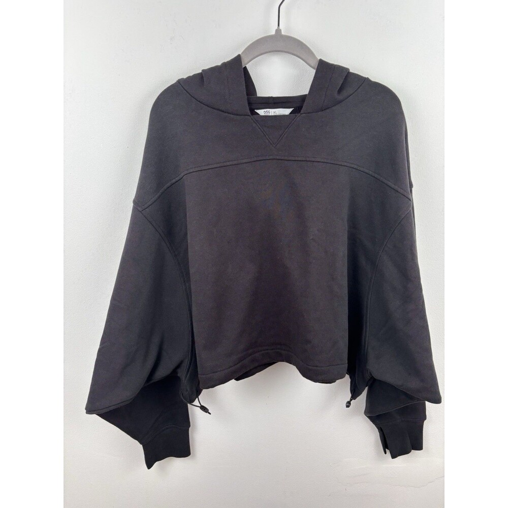 DSG Womens Fleece Cropped Pullover Hoodie XL Black Cotton Polyester